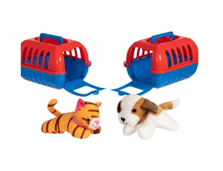 Children's Toys Soft Pet Cat / Dog in Plastic Cage Assorted Colours 1374541 (Parcel Rate)