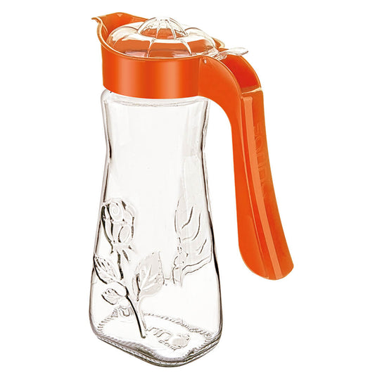 Embossed Glass Jug with Lid and Handle 1.50 Litre Assorted Colours S123 (Parcel Rate)
