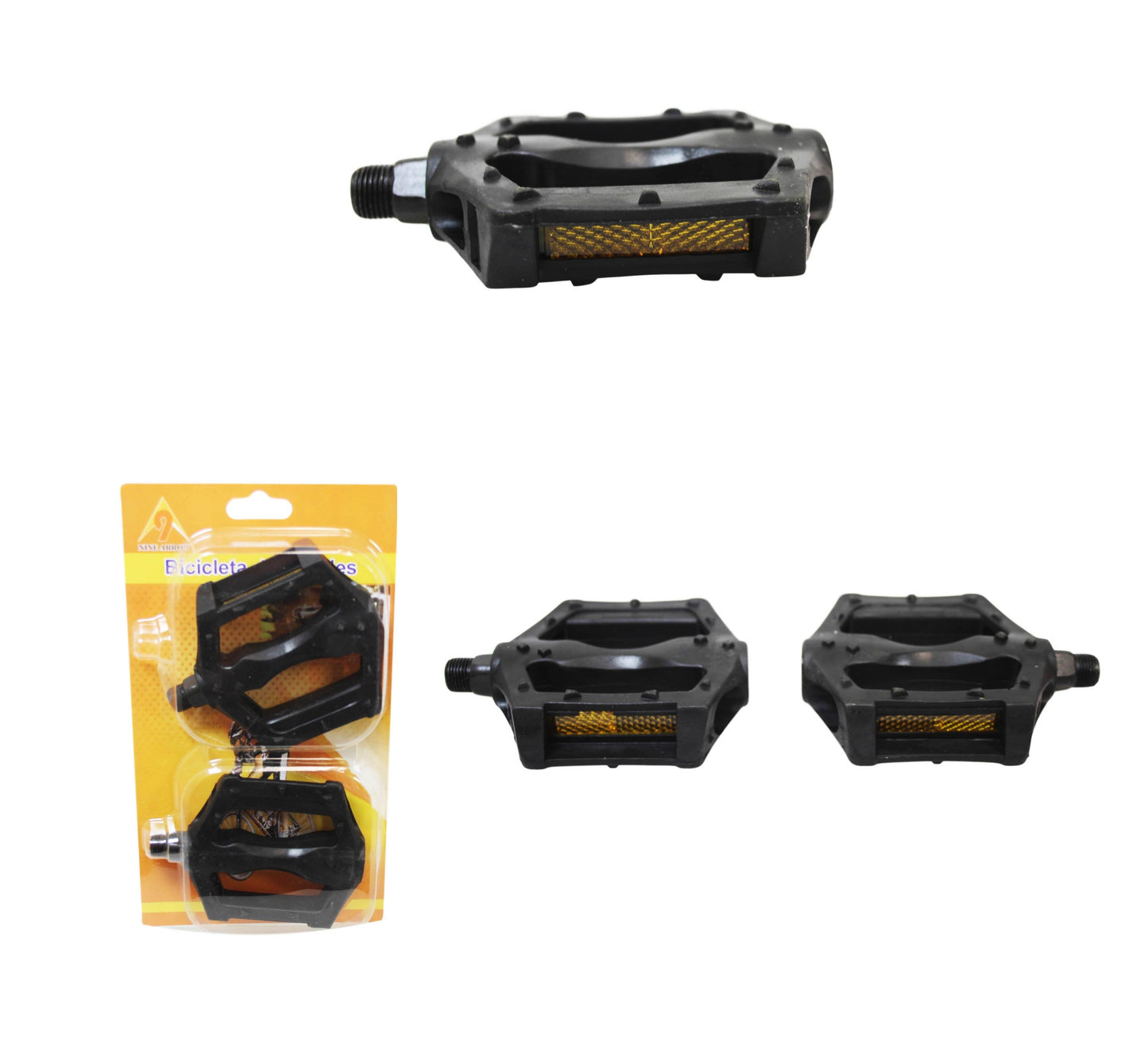 Standard Bike Pedals Plastic Bicycle Pedals With Reflective Safety Strip 10 x 8cm 1853 (Parcel Rate)