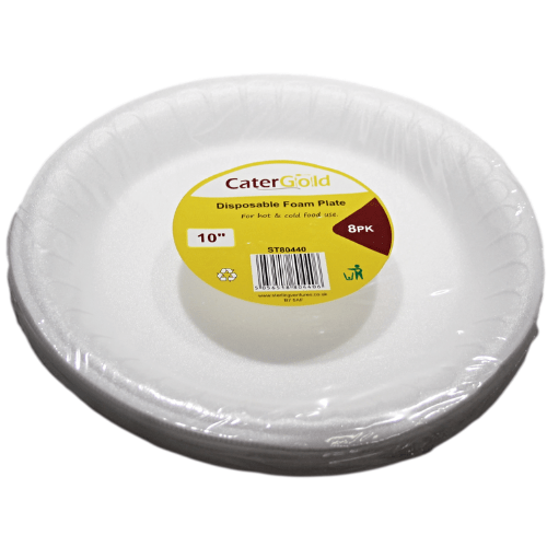 10" Disposable Polystyrene Foam Plates Pack of 8 ST80440 (Parcel Rate)
