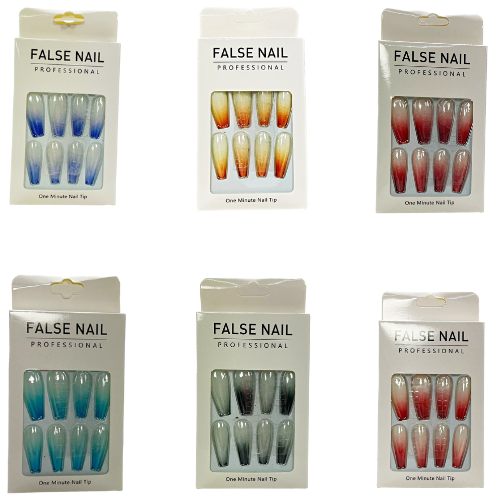 Artificial Fake Nail Extensions Coffin Tip Gradient Design Assorted Colours 6680 (Parcel Rate)