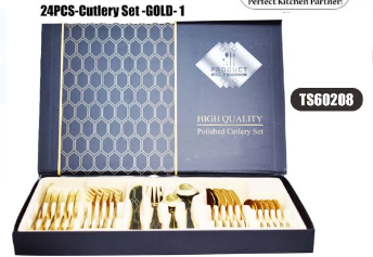 High Quality Polished Cutlery Set Gold Colour 24 Piece Set TS60208 (Parcel Rate)