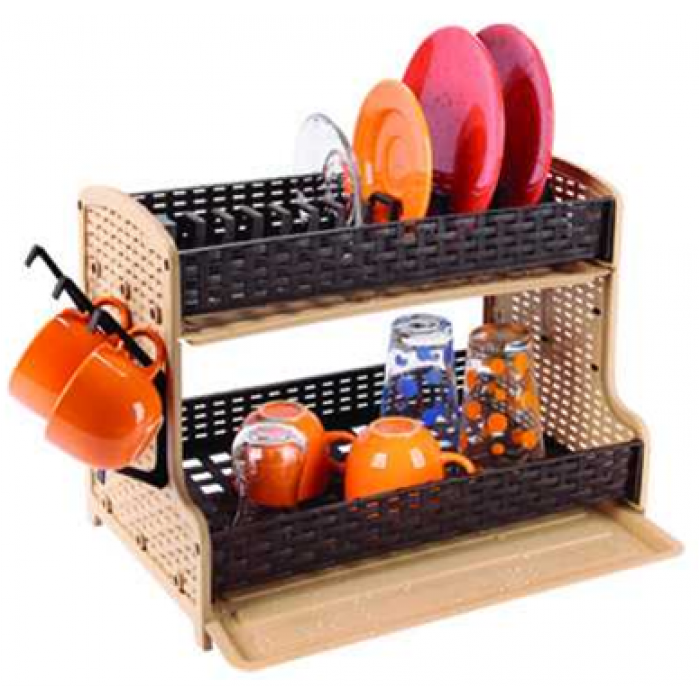 2 Tier Kitchen Galaxy Raddan Style Dish Rack With Tray and Hooks K0731A (Parcel Rate)p