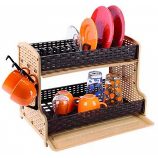 2 Tier Kitchen Galaxy Raddan Style Dish Rack With Tray and Hooks K0731A (Parcel Rate)p