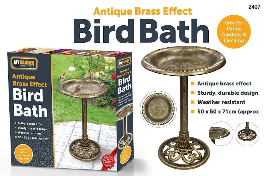 Bird Bath Antique Brass Effect Garden Decoration 2407 (Parcel Rate)