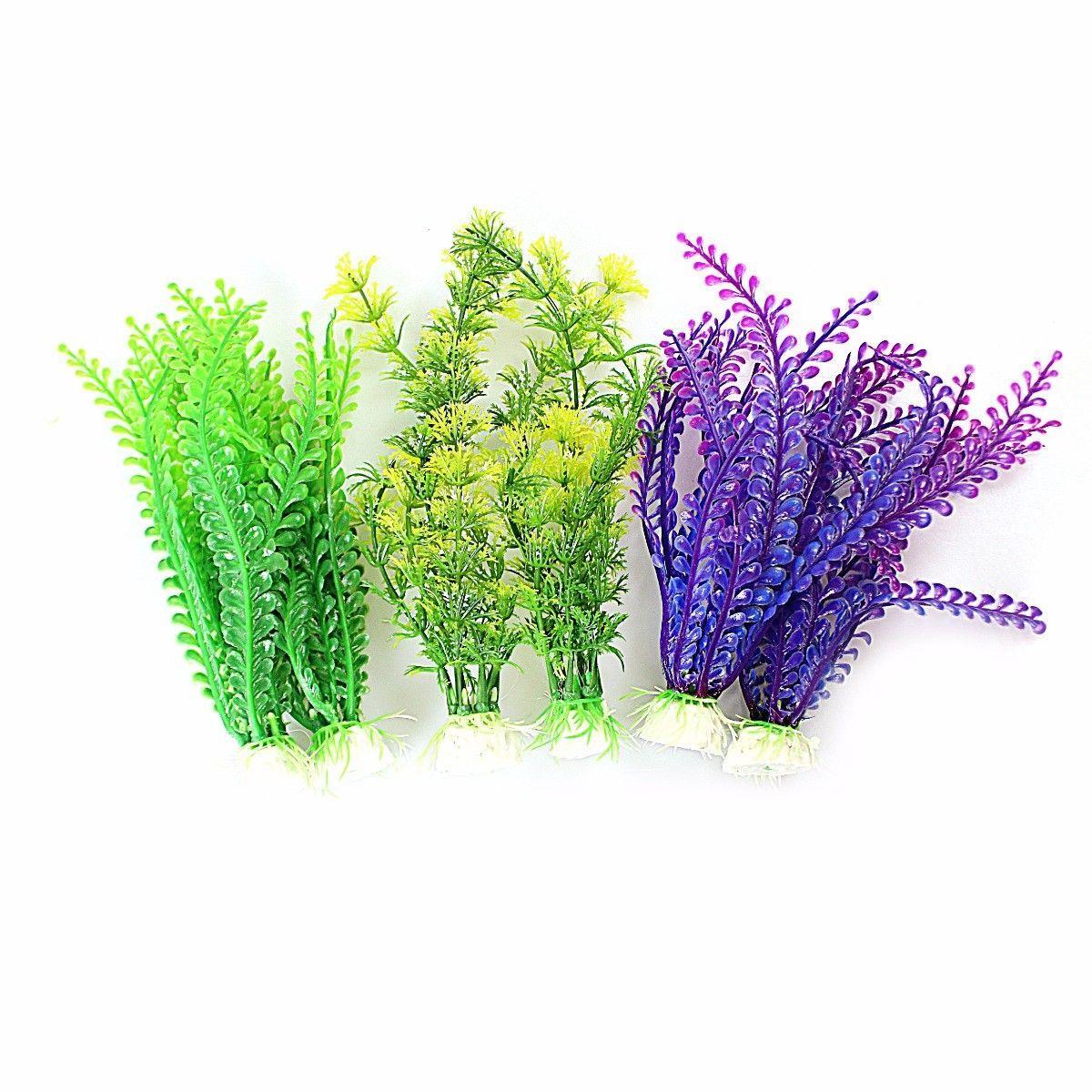 Artificial Plastic Aquarium Fish Tank Fern Algae Plant Decoration 18-20cm Pack of 2 Assorted Colours 0823 (Large Letter Rate)