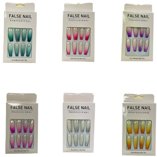 Artificial Fake Nail Extensions Coffin Tip Gradient Design Assorted Colours 6680 (Parcel Rate)