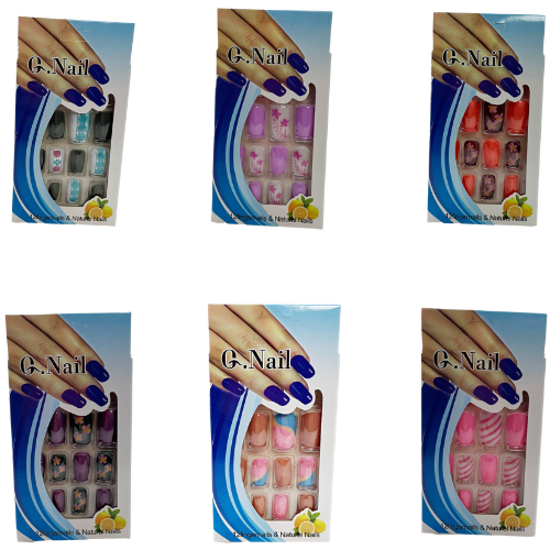 Artificial Fake Nail Extensions Rounded Square Tip Assorted Colours and Designs 6686 (Parcel Rate)
