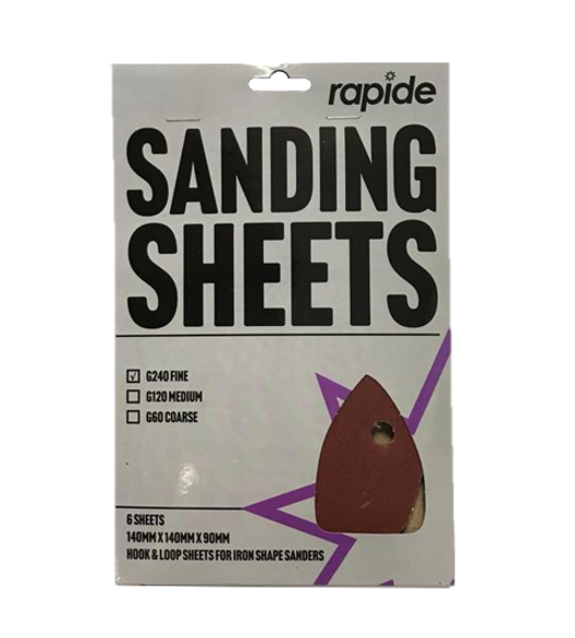 Rapide Sanding Paper Sheets Iron Shape G240 Fine 140 x 140 x 90 mm Pack of 6 3034 (Parcel Rate)
