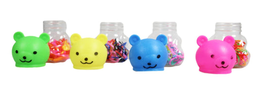 Plastic Hair Tie Bobble Elastic in Teddy Bear Shaped Bottle Assorted Colours 3055 (Large Letter Rate)
