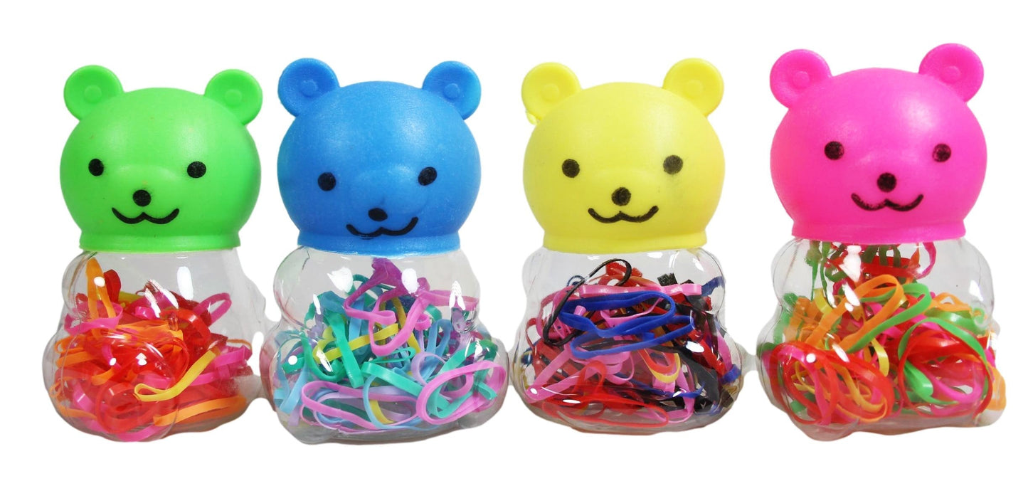 Plastic Hair Tie Bobble Elastic in Teddy Bear Shaped Bottle Assorted Colours 3055 (Large Letter Rate)