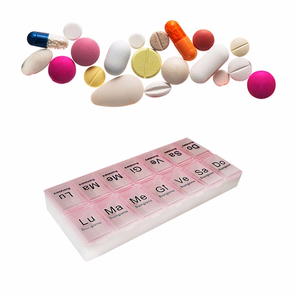 Italian Buonasera Pill Box Compartment Container 15 x 7 cm Assorted Colours 4365 (Parcel Rate)