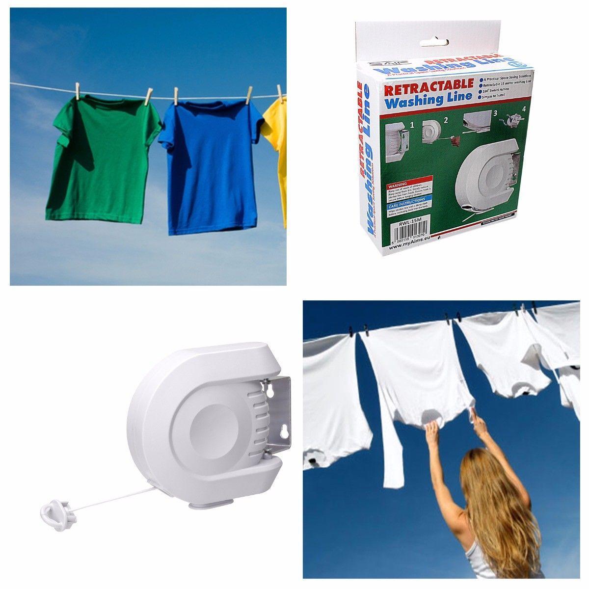 12 Metre 180 Degrees Retractable Washing Line Simple Installation DIY White  1307 (Parcel Rate)