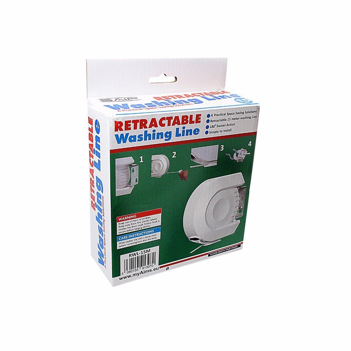 12 Metre 180 Degrees Retractable Washing Line Simple Installation DIY White  1307 (Parcel Rate)