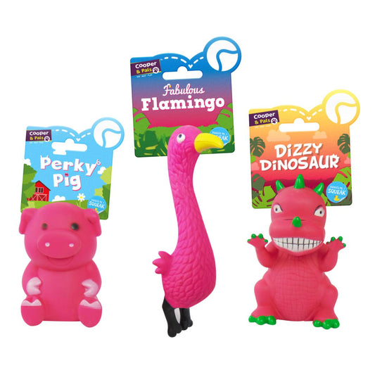Vinyl Squeaky Dog Toys 3 Assorted Designs Pig / Flamingo / Dinosaur 317661 (Parcel Rate)