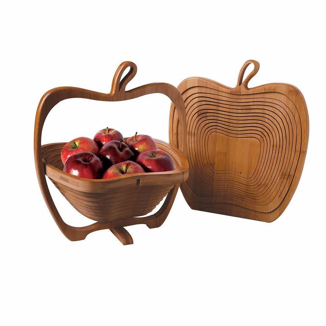 Collapsible Bamboo Wooden Foldable Fruit Apple Basket Bowl 0324 A (Parcel Rate)