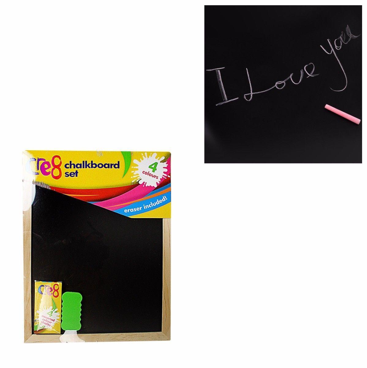 Childrens Black Chalkboard Set Includes 4 Coloured Chalks & Eraser 30cm x 23cm   3854 (Parcel Rate)