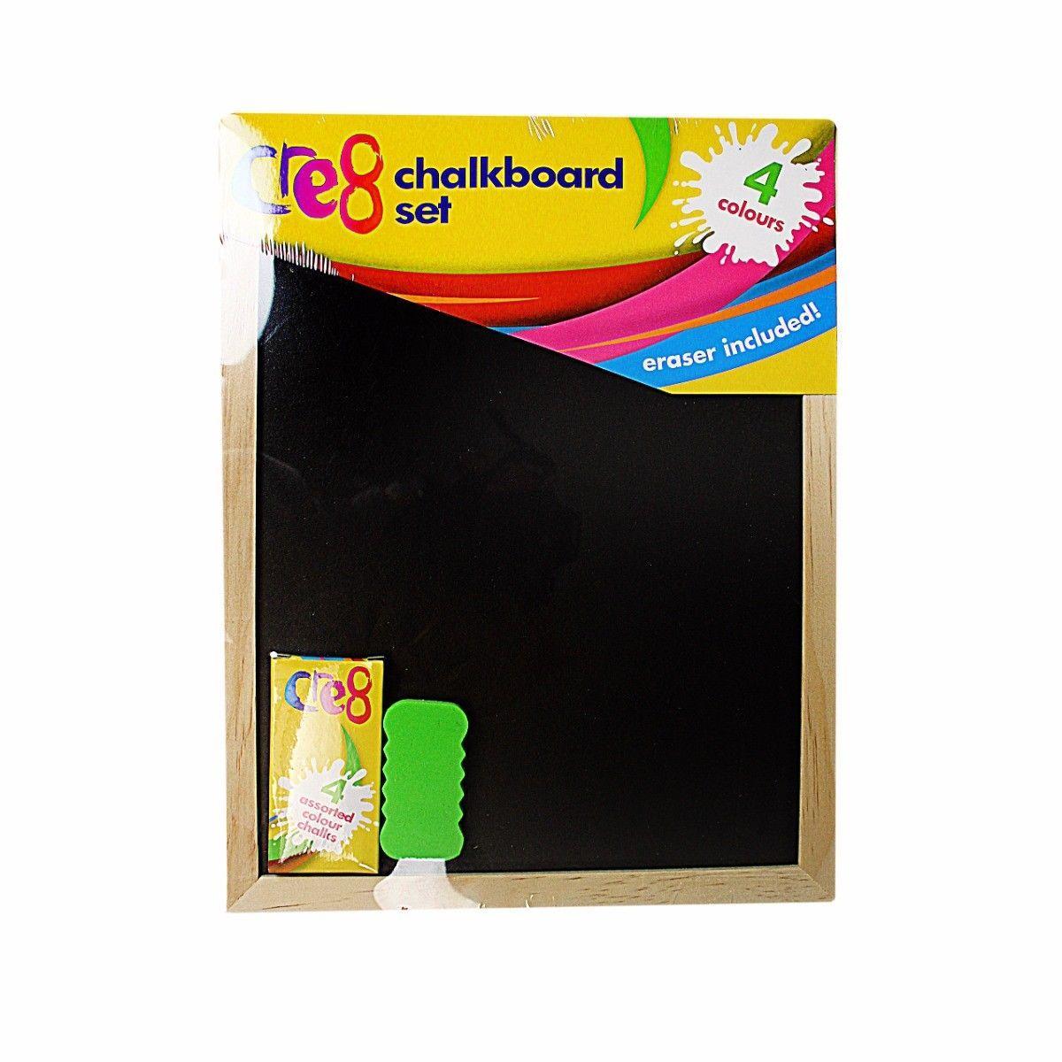 Childrens Black Chalkboard Set Includes 4 Coloured Chalks & Eraser 30cm x 23cm   3854 (Parcel Rate)