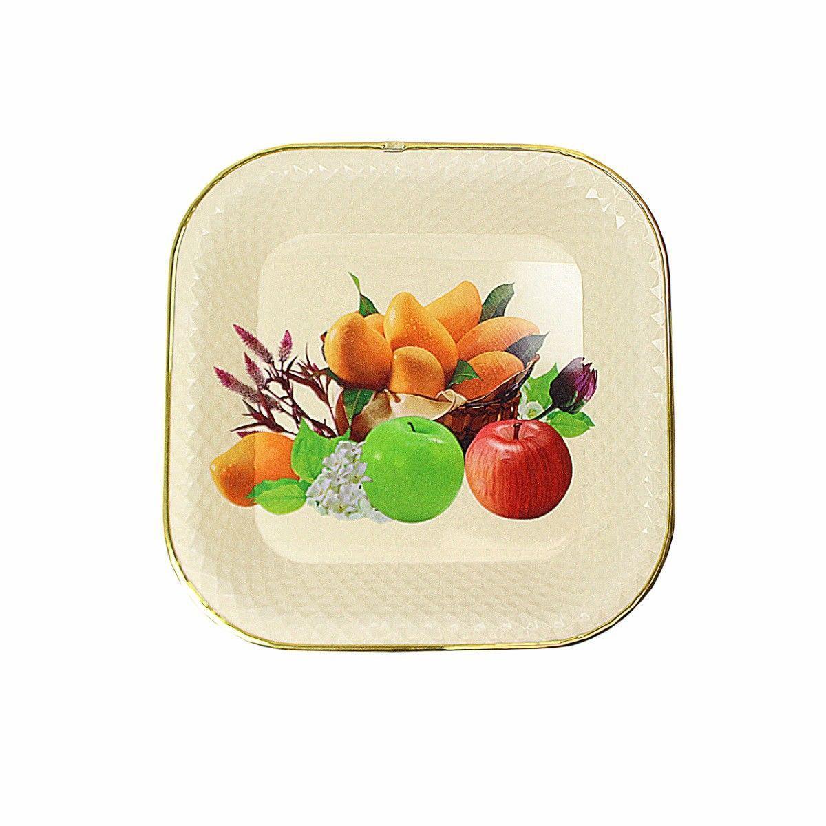 Square Plastic Serving Tray Plate Rattan Style with Floral Fruit Print 30cm Assorted Designs 4887 (Parcel Rate)
