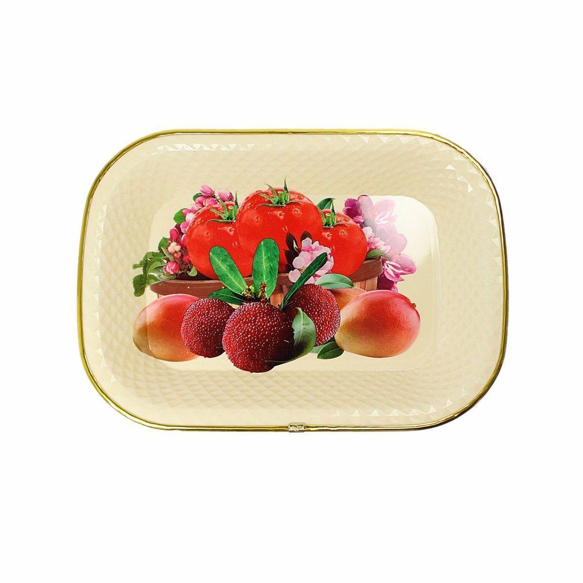 Rectangle Plastic Kitchen Plate Rattan Style Floral Print 35cm x 24cm 4888 (Parcel Rate)