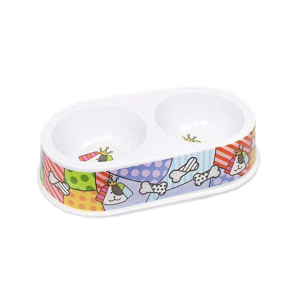 Plastic Dog Cat Feeding Bowl Assorted Colour With Printed Design Pets 21cm x 8cm   0070 (Parcel Rate)