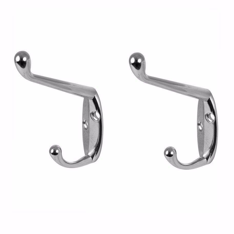 Hat And Coat Hooks Chromed With Screws Pack Of 2 Diy Home 0223 A (Large Letter Rate)