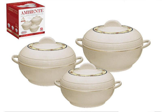 Set Of 3 Ambiente Insulated Casserole Hot Pots P7950/4227 (Parcel Rate)