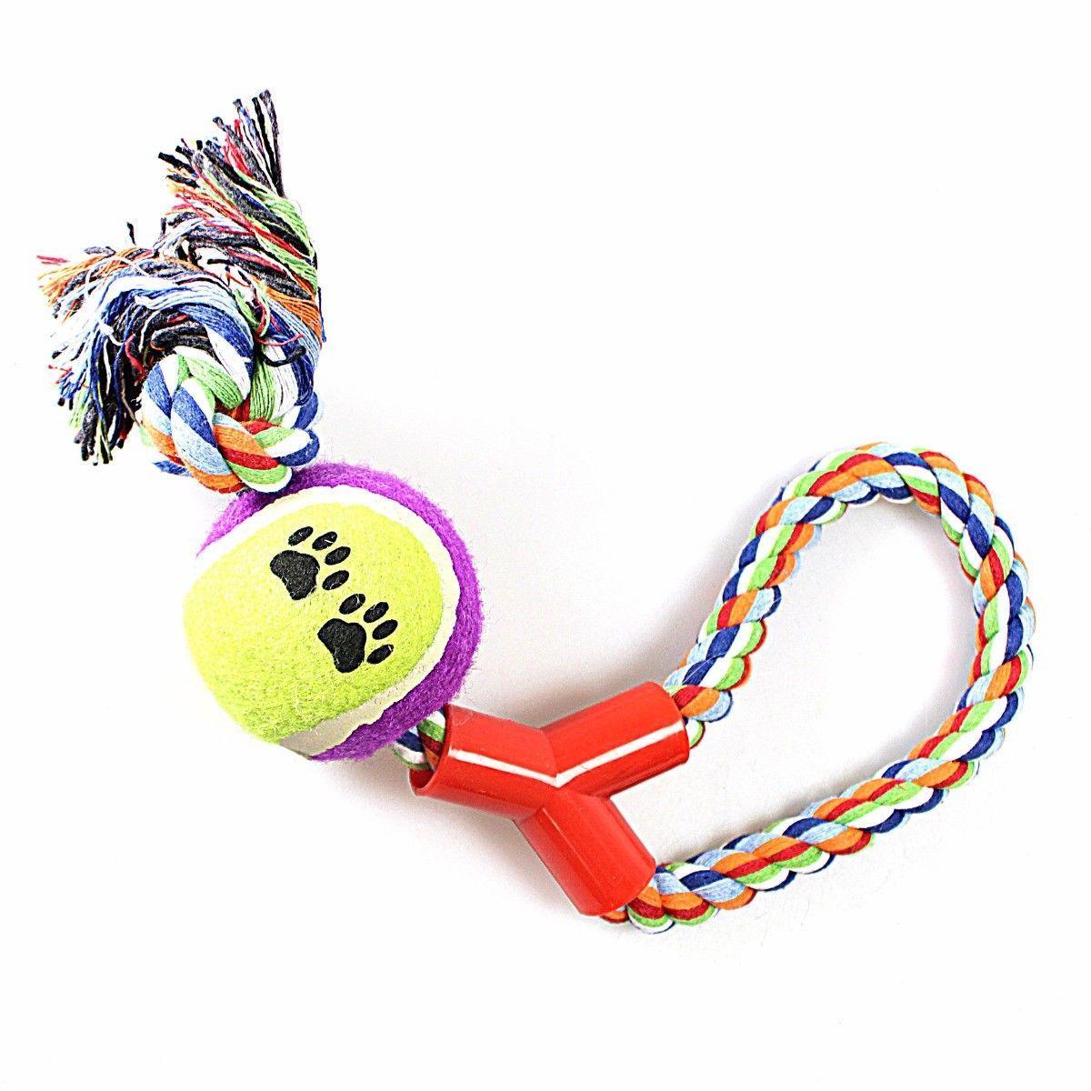 Tennis Ball Rope Fetch, Chew & Bite Toys, For Dogs & Puppies Cotton Blend   2139 (Parcel Rate)