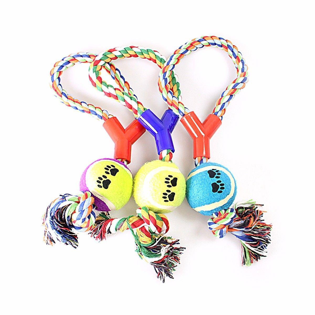Tennis Ball Rope Fetch, Chew & Bite Toys, For Dogs & Puppies Cotton Blend   2139 (Parcel Rate)