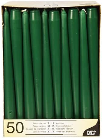 50 Dark Green Taper Candles 250mm 17969 (Parcel Rate)p