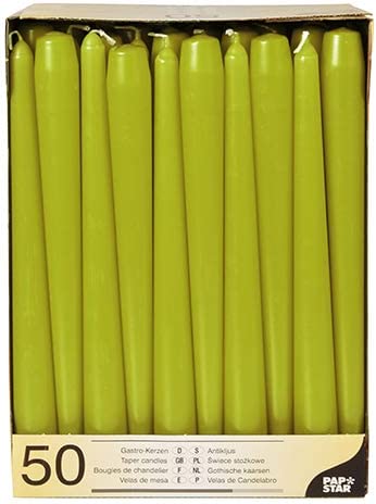 50 Olive Green Taper Candles 250mm 81763 (Parcel Rate)p