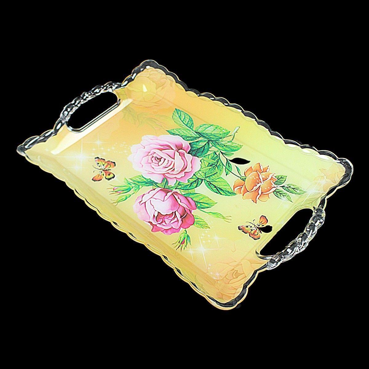 Plastic Floral Print Serving Tray 17cm x 26cm Assorted Colours and Designs 0725 (Parcel Rate)