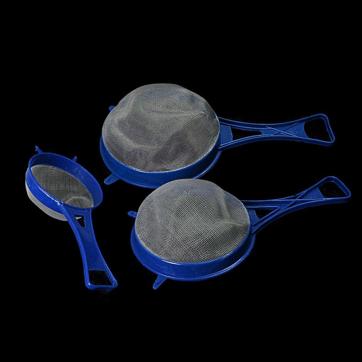 Plastic Mesh Strainer Sieve Set of 3 Assorted Colours 3110 (Parcel Rate)