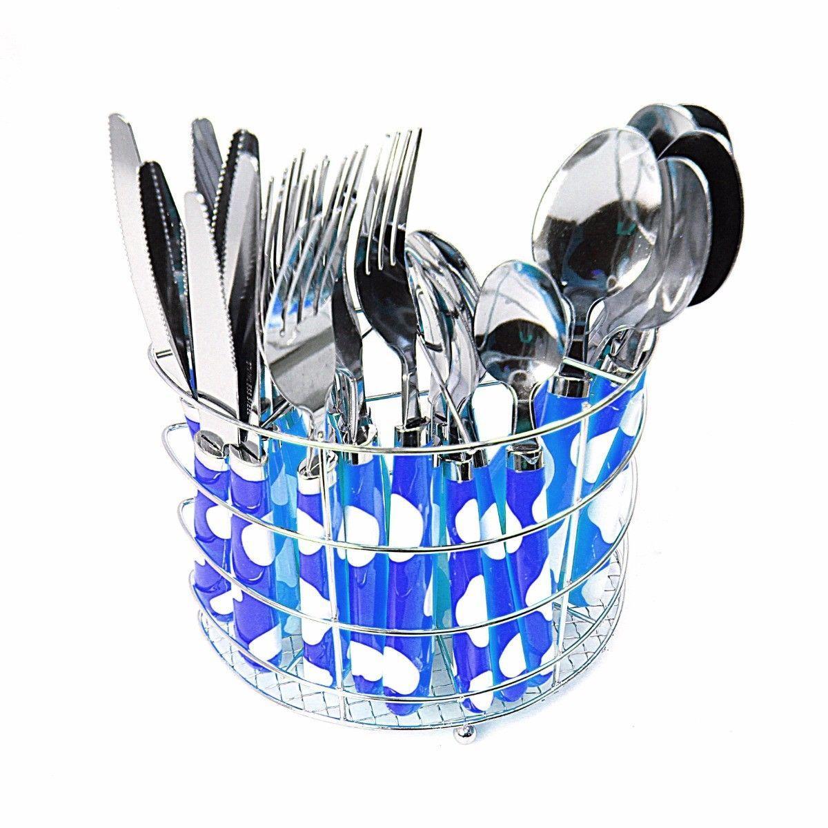 24PC Spotted Stylish Stainless Steel Cutlery Set In Steel Holding Rack 4184 (Parcel Rate)