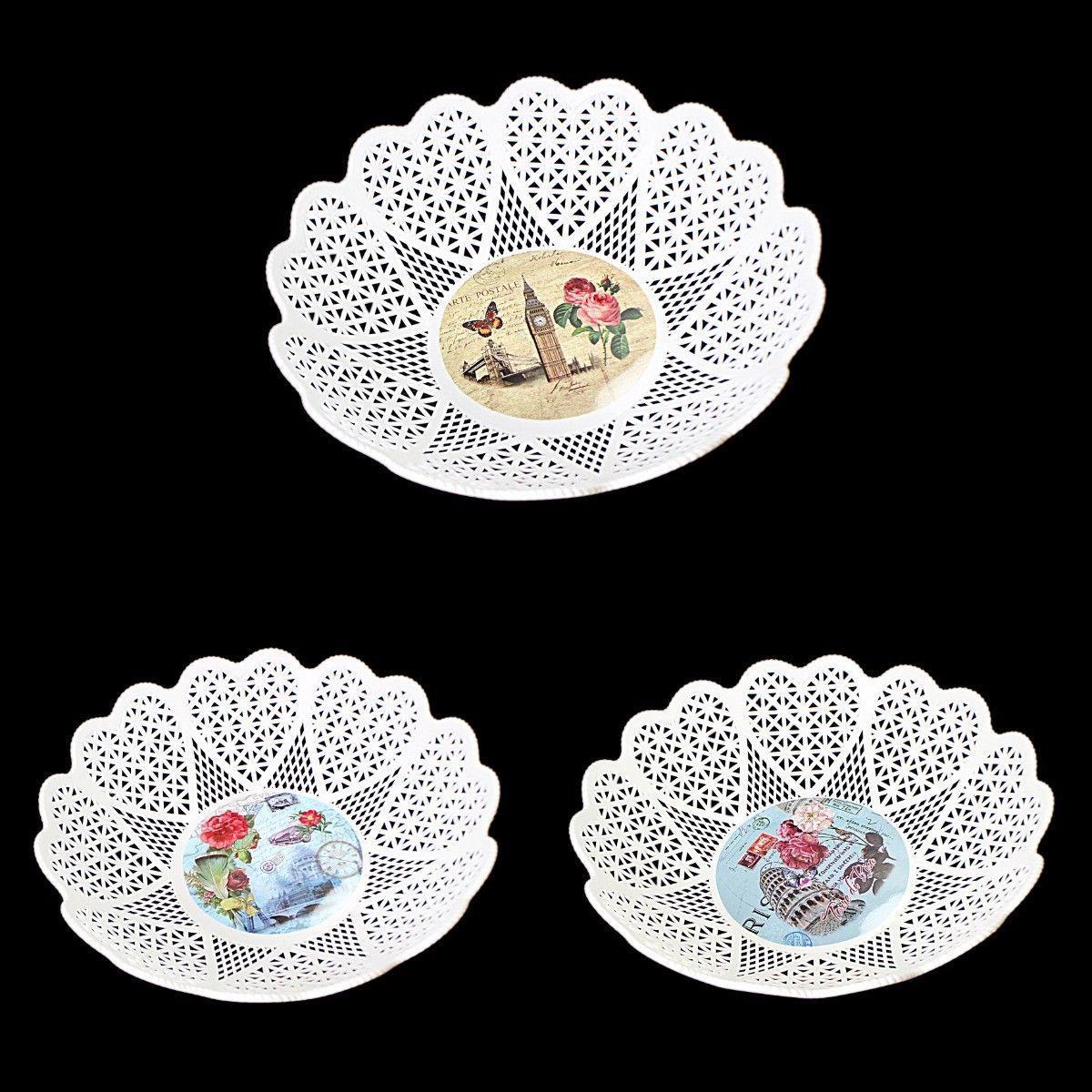 Round Plastic Heart Shaped Fruit Serving Bowl Tray Printed Design 25 cm Assorted Designs 3680 (Parcel Rate)