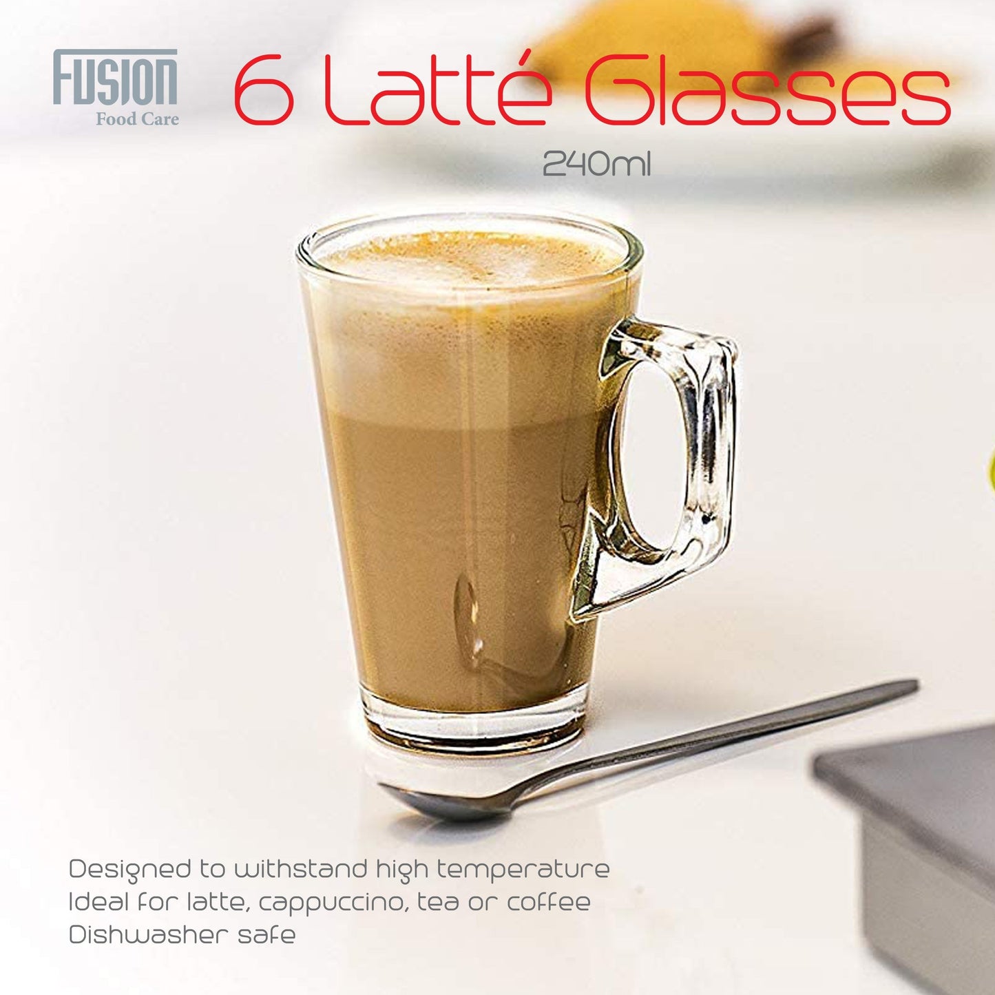 Set Of 6 Latte Glasses 240ml  Dishwasher Safe 4944 (Parcel Rate)