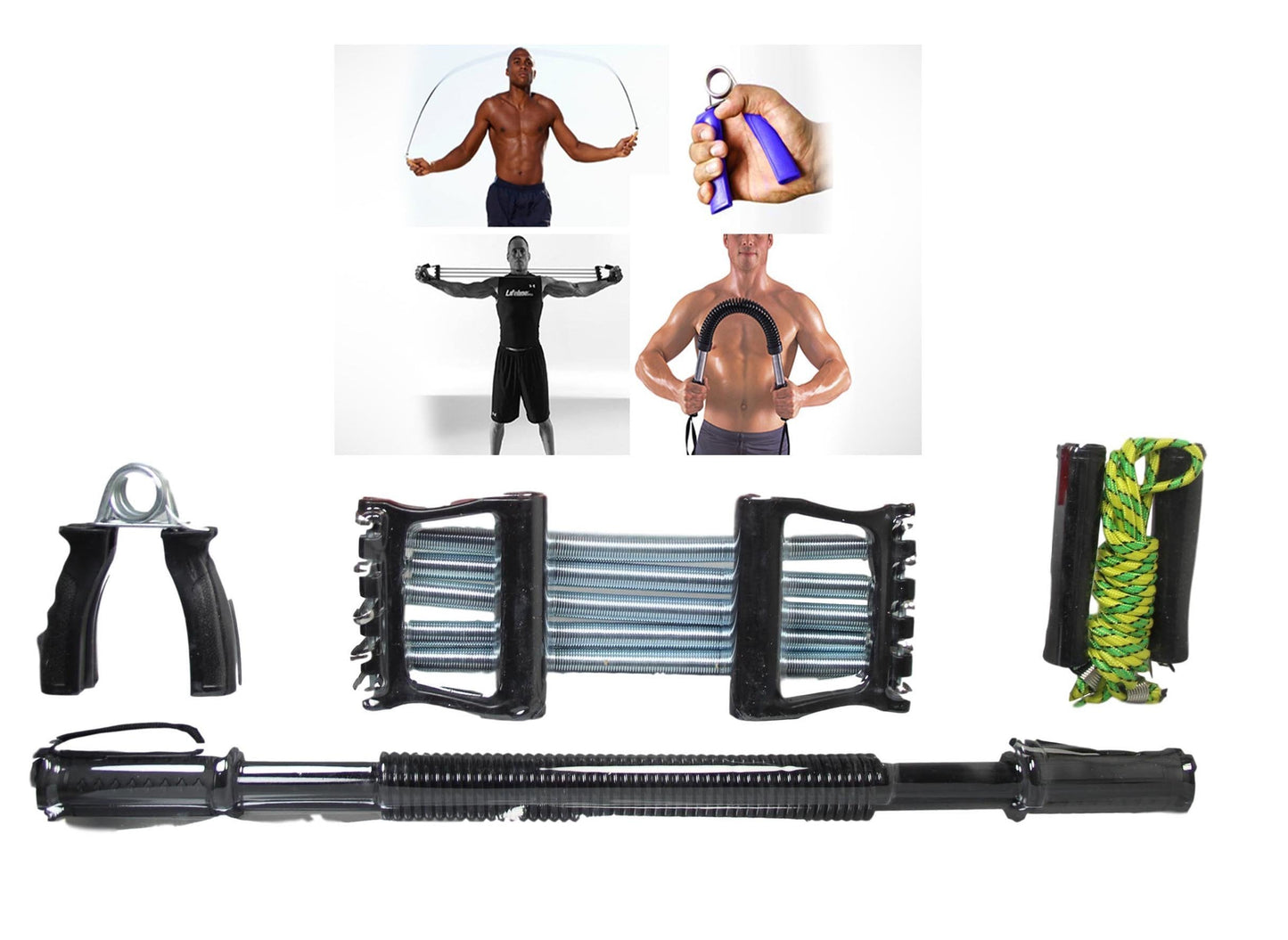 4 Pcs Training Workout Set Handgrips Jump Rope Chest Expander Power Twister 5224
