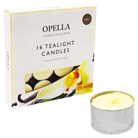 16 Opella Tealight Candles 8 Hour Long Burn Vanilla (10/60) CDFRV (Parcel Rate)