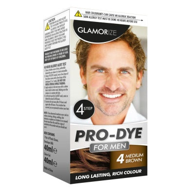 Pro Dye Men Medium Brown Hair Dye No.4 Long Lasting Rich Colour 311000 (Parcel Rate)
