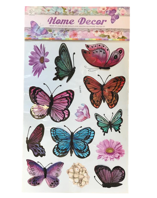 Room Decor 3D Effect Wall Stickers Butterfly Design 62 x 35 cm Assorted Designs and Colours 5091 (Parcel Rate)