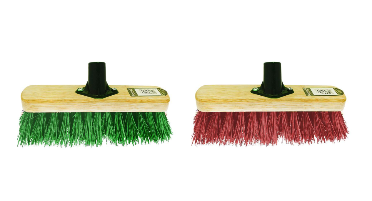 12'' Kingswood PVC Bristle Brush Head Assorted Colours Green / Red 51063 (Parcel Rate)