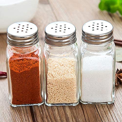 Square Glass Salt Pepper Spices Shaker Jar 9 x 4 cm 7116 (Parcel Rate)