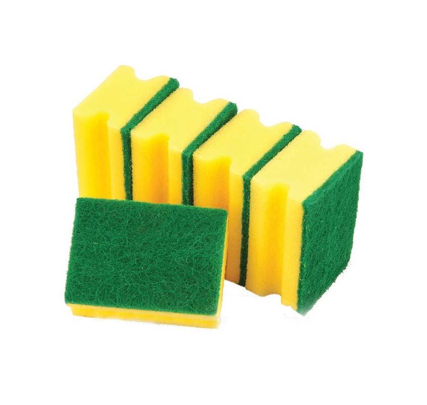 Accord Yellow Double Sided Grooved Kitchen Washing Up Sponges Scourers 9 x 4 cm Pack of 5 STR521 (Parcel Rate)