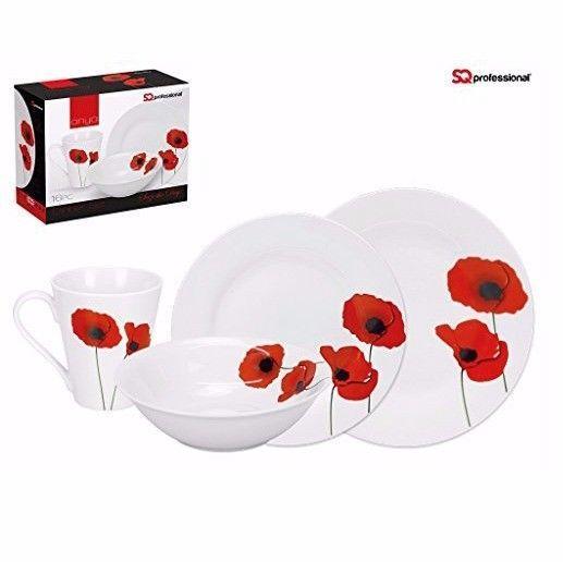 ONYA 16 Piece Set Beautiful Poppy Design For Everyday Use 2581 (Big Parcel Rate)