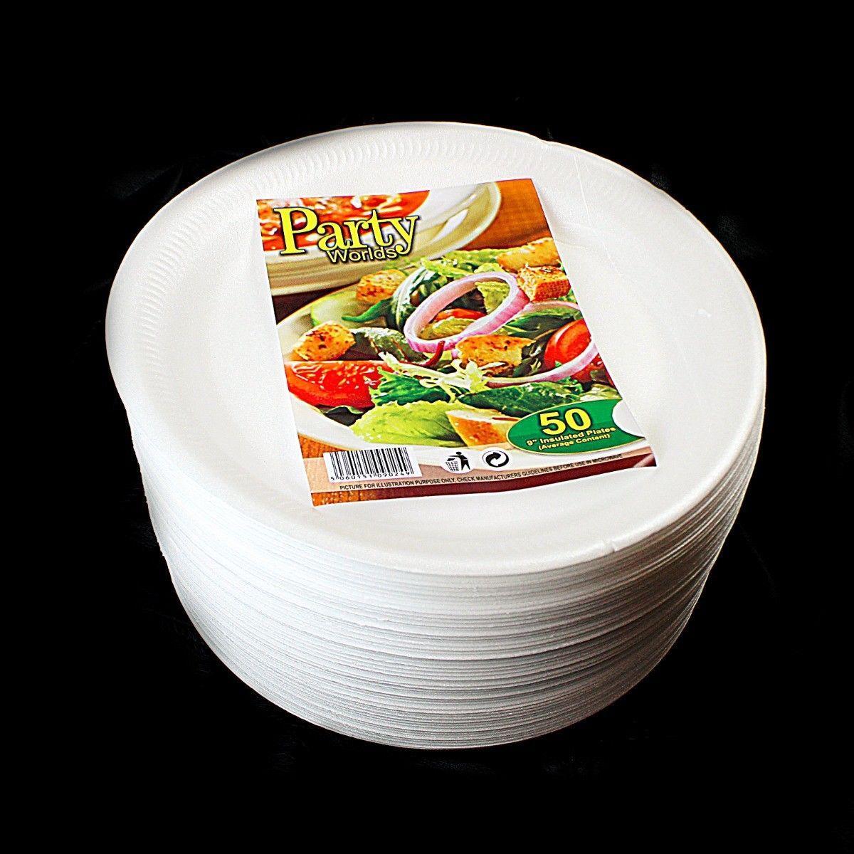 Pack Of 50 Plates 9'' White Insulated Party Plates For Special Events BBQ & Catering 9024 (Parcel Rate)