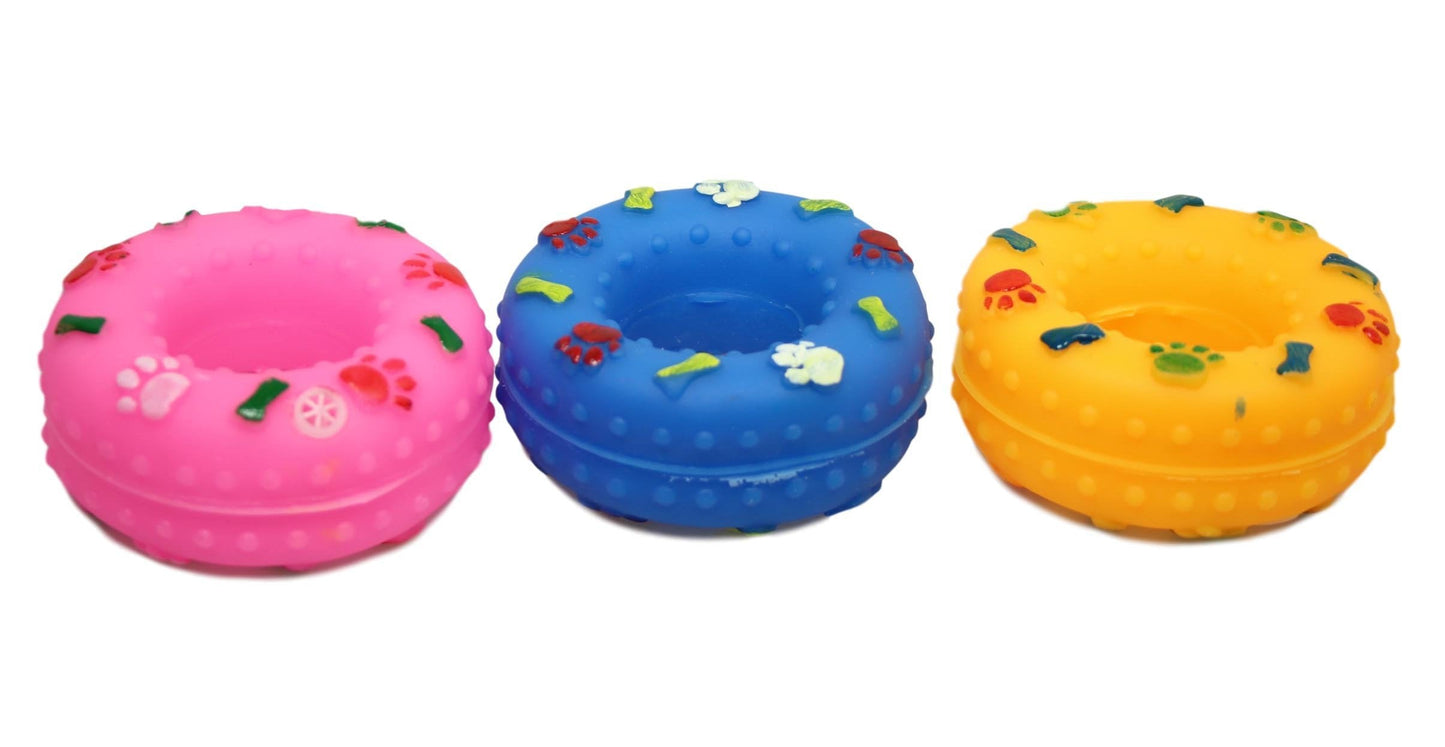 Pet Dog Toy Squeaky Donut 8 cm Assorted Colours 5366 (Parcel Rate)