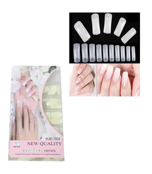 Artificial Fake Nail Extensions Square Tip for Acrylic Nail Art Tips Clear Pack of 100 5573 / 5574 (Large Letter Rate)