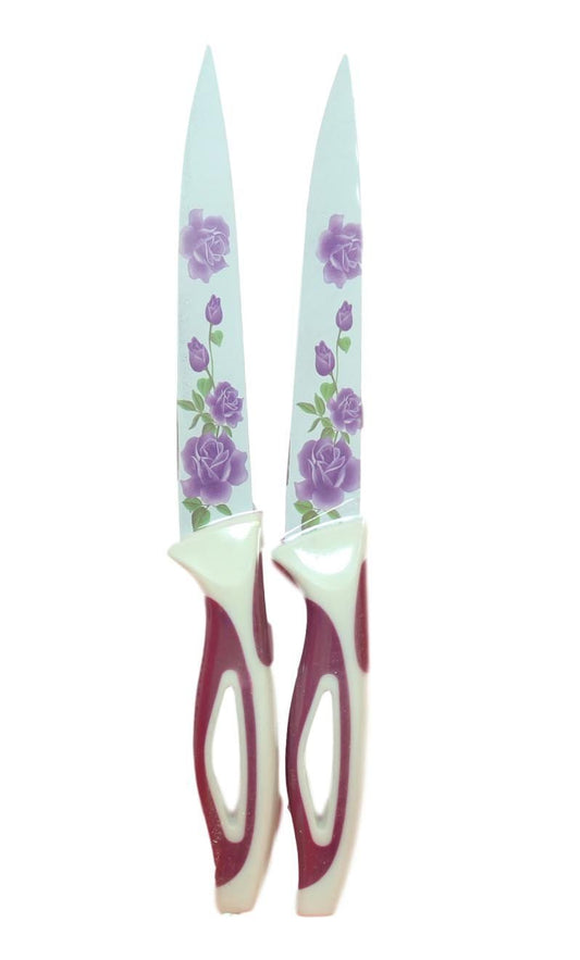 Kitchen Knife with Floral Design 21 cm Pack of 2 Assorted Colours 5649 (Large Letter Rate)