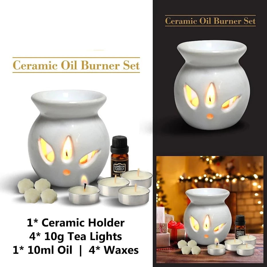 Ceramic Oil Burner Set Burner Includes Oil Wax Tea Lights Burner 5712 (Parcel Rate)