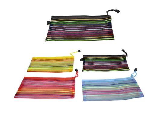 Striped Pencil Toiletry Bag with Zipper 23 x 12 cm Assorted Colours 5723 (Large Letter Rate)